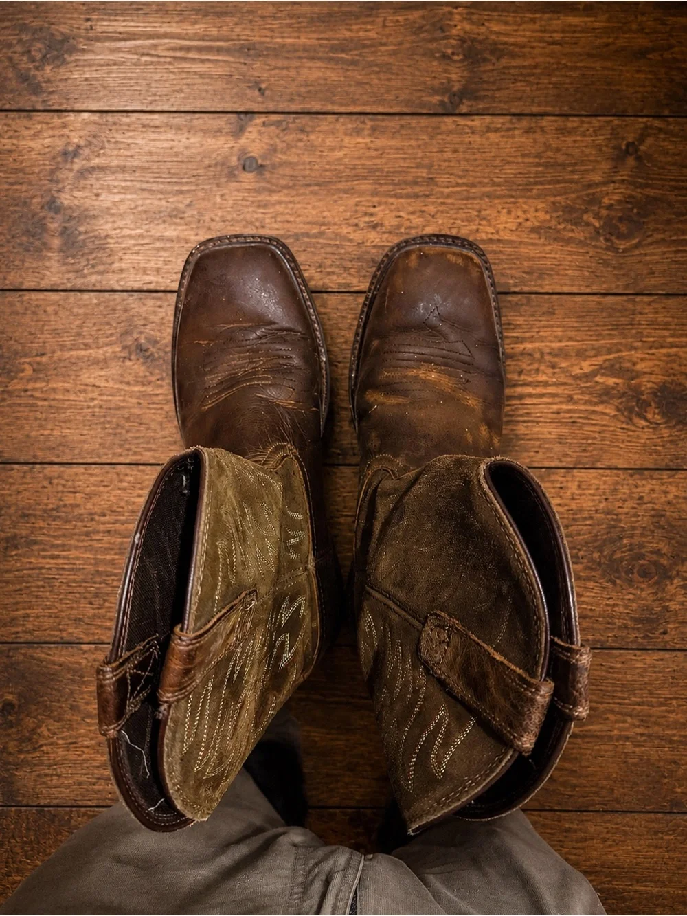 Ariat Brown Leather & Olive Pull-On Work Boots